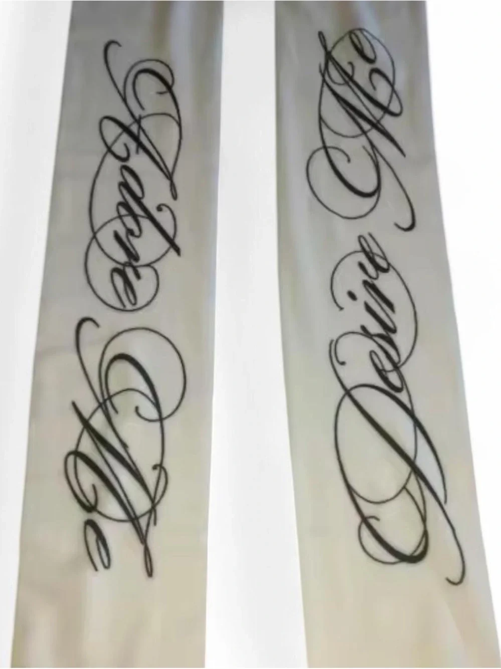 Script Print White Tights with Black Design